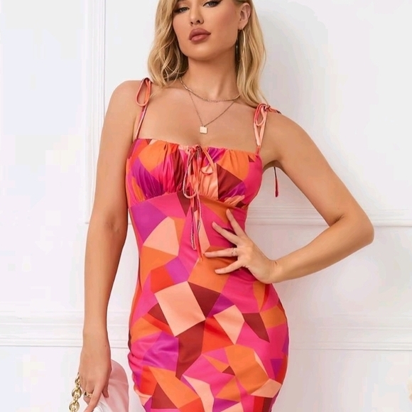 Geometric Pink and Orange Dress - Picture 1 of 3